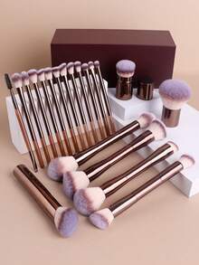 Professional Dual-Ended Makeup Brush Set - Featuring Angled And Tapered Designs For Foundation, Contour, Blush, Powder, Eyeshadow, Concealer, Highlighter, And Blending Brushes. Soft Fiber Bristles, Perfect Gift For Women And Girls - Coffee Brown - View 3