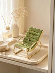 Mini Lounge Chair Velvet Jewelry Display Stand Gold Metal Small Beach Chair Ring Earring Necklace Holder Vanity Trinket Organizer For Dresser Bedroom Table Decor - Multicolor - View 2