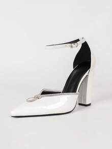 Women's White French Luxury Rhinestone Bow Chunky Heel High Heels With Single Strap Evening Dress Shoes - White - View 2
