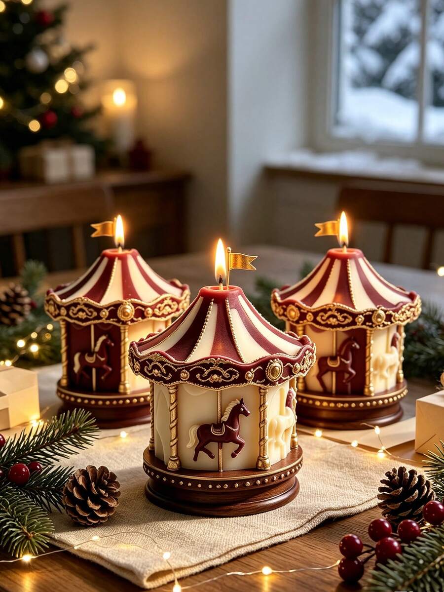 1pc Fantasy Theme Asymmetrical Rotating Carousel Silicone Candle Mold, Reusable And Easy Release, Suitable For Scented Candles, Plaster, Epoxy Resin Crafts, Creative Rocking Candle Shape, Home Desktop Decor, Candle Making Mold, Suitable For DIY Enthusiasts, Christmas, New Year, Thanksgiving, Halloween - A - View 1