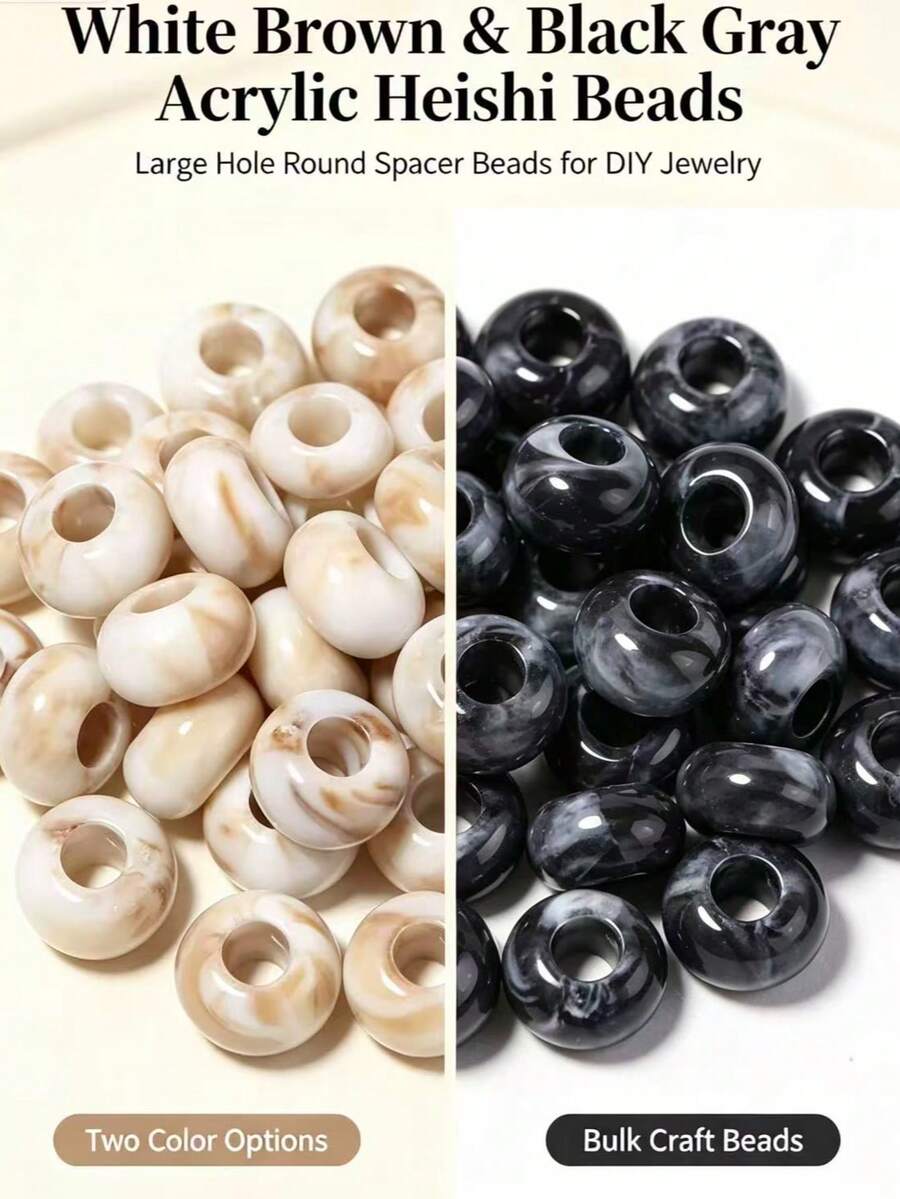 100pcs Acrylic 13Mm Large Hole Two-Color Abacus Beads, Wheel Beads, Suitable For Jewelry Making, Non-Fading, Hair Additions, Jewelry, Hat And Clothing Additions Beads - Black and White - View 1