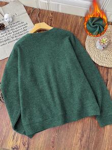 Sweater Wanita Ukuran Besar, Motif Kura-kura dan Bunga, Pakaian Wanita Nyaman untuk Musim Gugur/Dingin, Lengan Panjang, Leher Bulat - Hijau - View 3