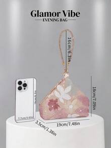 晚宴派對亮片手拿包 (隨機圖案) 亮片刺繡工藝 3D 花卉設計 婚禮必備用品 情人節禮物 適合婚禮、晚宴派對及其他正式場合，亦可作為日常穿搭的多功能配件 - 粉色 - 查看 4