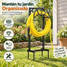 108cm Iron Garden Hose Holder With Storage Basket And 4-Point Anchor Base, Black Outdoor Organizer For Up To 150FT Hoses - A - View 4