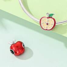 1PC Cute Fruit 925 Sterling Silver Enamel Rhinestone Strawberry Pineapple Cherry Charm Beads For Women, DIY Bracelet Making For Summer Daily Party - Silver - View 3