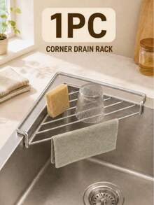 1/2pcs Stainless Steel Sink Drain Rack, Triangle Sink Storage Box, Space-Saving, For Holding Sponges, Dish Soap, Dishcloths, Brushes, Sponges, Kitchen Countertop Organizer, Home Kitchen Supplies - View 11