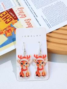 1 Pair Christmas Acrylic Hedgehog & Reindeer Antler Colorful Light Cute Holiday Creative Women's Party Earrings - Multicolor - View 3