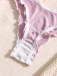 DAZY 5pcs Sweet Floral Ruffle Low Waist Seamless Bikini Panties, Soft And Comfortable, Suitable For Yoga, Sports And Daily Wear - Multicolor - View 4