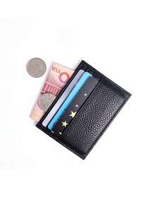 Niche Textured Genuine Leather Card Holder, Slim Multi-Slot Solid Color Card Case, Unisex Portable Card Storage Sleeve - Multicolor - View 5