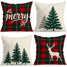 4pcs/1pc Christmas Plaid Christmas Tree Pattern Pillow Case Without Insert, Single-Sided Printed Pillow Case, Suitable For Living Room Bedroom Home Decor, All-Season Pillow Case - Multicolor - View 1