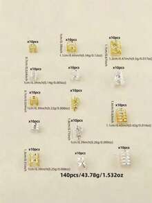 70pcs/Set Hair Beads Hair Rings Braiding Rings Alloy Hair Accessories Suitable For Dreadlocks Adjustable Metal Braiding Hair Jewelry - Gold - View 8