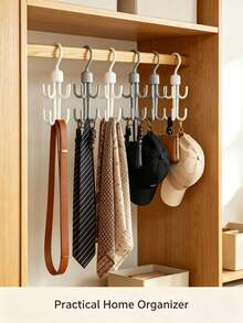 Double Layer Rotatable Six Claw Wardrobe Storage Rack, Durable Multi Hook Hanger, Wardrobe Organization And Storage, Suitable For Belts, Ties, Scarves, Hats And Other Items, Storage Hooks, Essential For Bathroom, Dormitory, Daily Home Storage - Multicolor - View 6