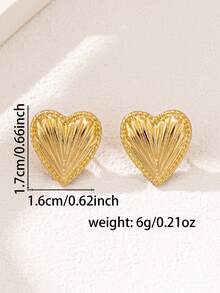 1 Pair Fashion Minimalist Exquisite Geometric Heart Texture Women's Stud Earrings, Suitable For Daily Wear And Holiday Gifts - Yellow Gold - View 5