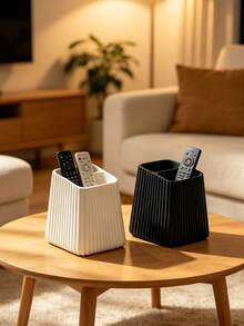 1pc Vertical Stripe Dual-Compartment Remote Control Storage Box, Remote Control Holder, Living Room/Bedroom/Coffee Table/Study Storage Box, Decorative Storage Rack, Home Essential, Living Room/Bedroom Decorative Storage Must-Have, Best Choice For Housewarming Gift - Multicolor - View 2