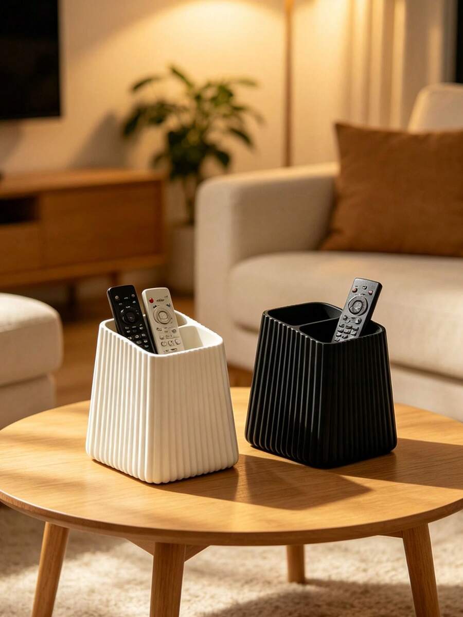 1pc Vertical Stripe Dual-Compartment Remote Control Storage Box, Remote Control Holder, Living Room/Bedroom/Coffee Table/Study Storage Box, Decorative Storage Rack, Home Essential, Living Room/Bedroom Decorative Storage Must-Have, Best Choice For Housewarming Gift