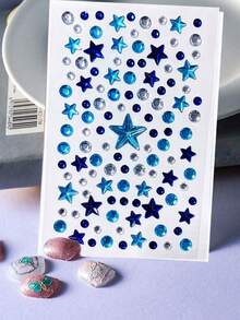 Blue Glitter Star Face Rhinestone Stickers, Y2K Punk Style Crystal Star & Bead Gem Stickers For Eyes, Nose, Lips, Ears Makeup Decor, Festival Party - Multicolor - View 6