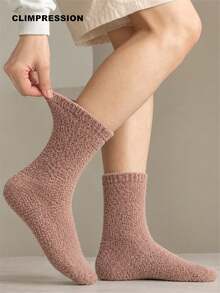 CLIMPRESSION Men's Pure Black Soft Fleece Mid-Calf Socks, Thickened Coral Fleece Warm Winter Home Sleep Socks - Brown - View 1