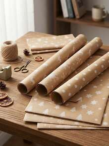 Snowflake Christmas Gift Wrapping Paper Roll - 43cm*1m, Featuring Vintage Snowflake Pattern And Natural Kraft Paper Design; Suitable For Christmas Gift Wrapping, Party Decoration And DIY Crafts. - A - View 10