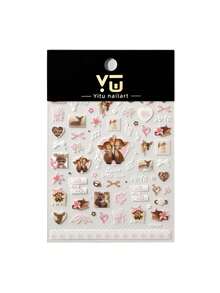 1 Sheet Embossed Sweet Deer Nail Stickers, Cute Cartoon Fawn Bow Floral Self-Adhesive Nail Decals, Autumn Winter Nail Art Decorations - Multicolor - View 6
