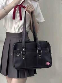 Japanese JK Style PU Backpack, Large Capacity One Shoulder Crossbody Commuter Bag - Black - View 3