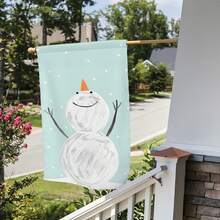 1pc Garden Flag, Light Blue Background Simple Hand Drawn Smiling Snowman Snowflake Art Print Garden Flag For Front Yard Lawn Patio Outdoor Decor (Flag Stand Not Included) - A - View 2
