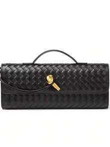 Tas Clutch Wanita Anyaman Emas, Tas Selempang Kecil dengan Pegangan Atas dan Kunci Putar, Cocok untuk Pesta Malam - Beraneka warna - View 11