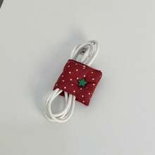 Korean Ins Style Double-Sided Polka Dot Fabric Cable Organizer, Tomato Color Star Button Data Cable Storage Clip, Cute Fabric Cord Winder, Charging Cable Management Organizer, Desktop Storage Accessory - Multicolor - View 13
