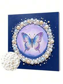 A Set Of Handmade Pearl Painting With A Frame, Featuring A Purple Butterfly Design. The Set Includes All The Handmade Tools And A Frame. It Is The Perfect Gift For Birthdays And Holidays. - A - View 6