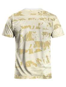 Men's Japanese Koi Pattern Soccer Jersey, Round Neck Short Sleeve Football Shirt, Beige Camouflage Koi Fish Print Sports T-Shirt, Suitable For Training, Matches And Daily Wear - Apricot - View 3