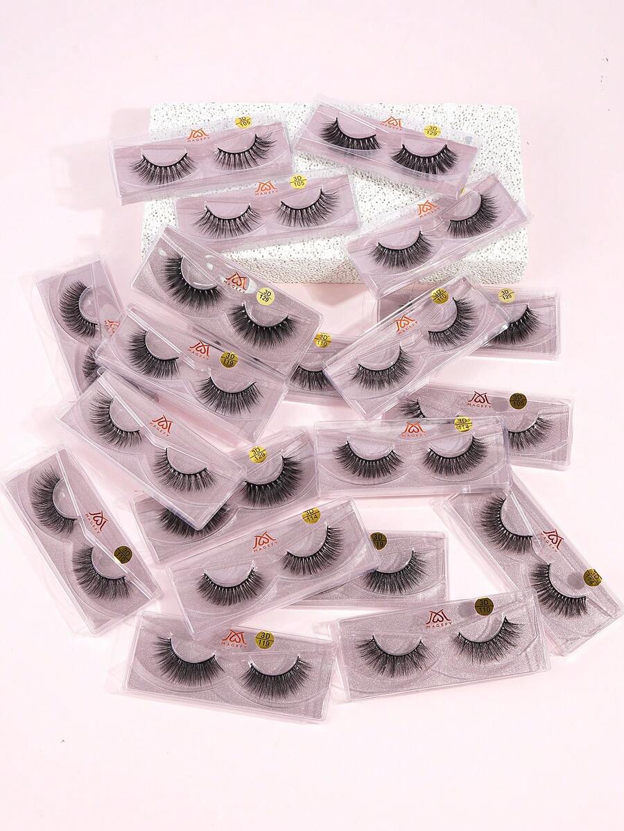 MAANGE 20對假睫毛套組，多款混搭，可打造多種妝效，貓眼睫毛，放大眼睛，卡通尖刺睫毛，自然細款，豐盈睫毛，捲翹，包裝，便攜，適合日常佩戴，適合化妝初學者，絕佳禮物，假睫毛，睫毛
