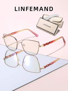 LINFEMAND 1 Pair Metal Square Frame Non-Prescription Glasses, Lightweight Metal Copper Frame With Premium Texture, Unique Twisted Temple Design, Comfortable And Lightweight Wear, Suitable For Men And Women In Multiple Occasions, Comes With Brand Full Set Exquisite Gift Box - Clear - View 14