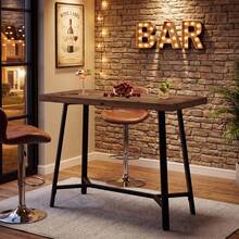 LITTLE TREE 105 Cm Industrial Bar Table Solid Wood Breakfast High Table With Metal Frame Footrest Rustic Brown For Kitchen Coffee Corner Small Spaces - Brownish Black - View 1