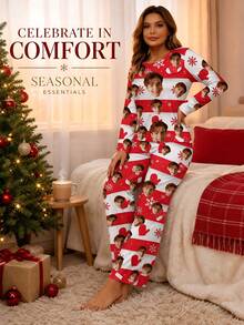 Custom Women's Pajama Set, Personalized With Any Pattern, Unique Custom Gift, Suitable For Family, Friends, Holiday Parties, Women's Long Sleeve Top And Pants - Multicolor - View 1