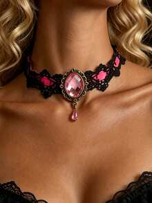 1pc Women's Crown Rhinestone Lace Choker Necklace, Short Collar Chain With Design Sense - Necklace - View 1
