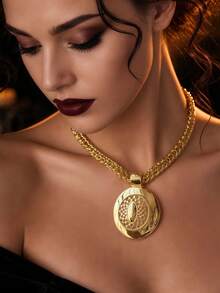 Halloween Royal Gothic Exaggerated Jewelry Set, Gold Hollow Medallion Necklace Earrings Bracelet, Women's Vintage Accessories, Suitable For Dark Party Cosplay - Jewelry In Large Sizes - View 7