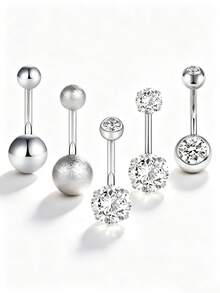 5pcs Short Belly Button Rings Set, Classic Stainless Steel Navel Piercing Rings, Suitable For Women's Daily Wear - 5 Belly Button Rings - View 6
