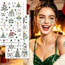 3/1pc New Christmas Rhinestone Stickers, Colorful Shiny DIY Decoration, Includes Christmas Tree, Snowflake And Crystal Gemstone Patterns - Multicolor - View 1