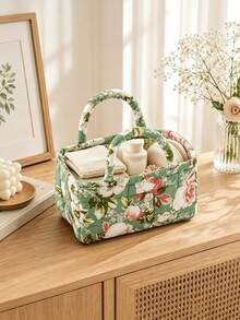 Floral Fabric Storage Basket With Handle, Quilted Organizer, Suitable For Bedroom, Bathroom, Closet, And Shelf, Portable Clothing And Cosmetic Storage Box, Home Decor, Shelf Baskets - Multicolor - View 15