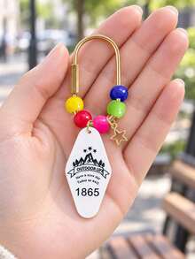 Vintage Beaded Motel Hotel Tag Keychain,Star Charm Bag Pendant,Outdoor Print Acrylic Bag Charm,Handbag Key Pendant,Aesthetic Accessory Birthday Gift - Multicolor - View 4