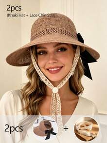 1pc Women's Wide Brim Straw Hat, Open Top Design, Foldable, Suitable For Summer Sun Protection, Outdoor Activities And Vacation - Multicolor - View 6