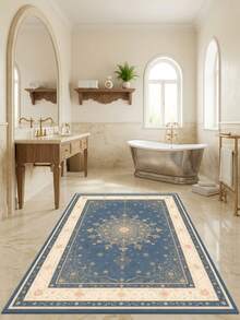 1PC Star Floral Pattern Faux Cashmere Machine Washable Area Rug, French Classical European Palace Luxury Vintage Rectangular Soft Carpet, Living Room Bedroom Home Decor, All Season Use, Aesthetic Home Decoration - Multicolor - View 7