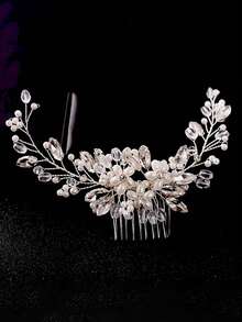 1pc Luxury Rhinestone Twisted Hair Accessory, Adult Banquet Photography Updo Hair Comb, Bridal Wedding Headpiece In Stock - Silver - View 2