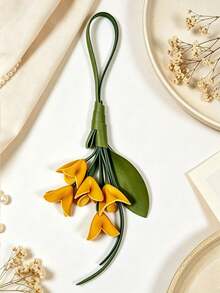 1pc Rustic Aesthetic Style Multi-Color Tulip Bouquet Artificial Leather Flower, With Green Leaf Details, Long Rope Loop Hanging Ornament, Keychain, Bag Charm, All-Season Daily Decor And Holiday Gift - Multicolor - View 11