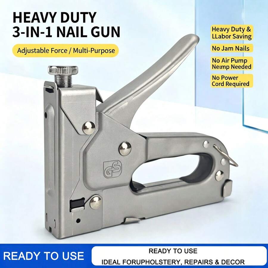 3-In-1 Manual Staple Gun, Upholstery Nail Gun With 600 Staples (200 Each Of 3 Types), Adjustable Force, Ergonomic Handle, Lightweight Cordless Tool, No Air Compressor, For Woodworking, Furniture, Picture Frames, Carpets & DIY