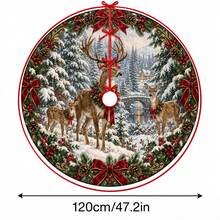 1件森林鹿雪景圖案聖誕樹裙，優雅配色節日裝飾，5種尺寸，中性節日禮物，適用於居家與派對聖誕裝飾 - 森林麋鹿雪景 - 查看 15