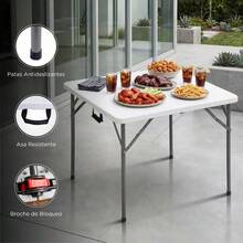 Mesa Cuadrada Plegable de 86 cm, Mesa Portátil y Resistente para Interior y Exterior, Ideal para Jardín, Terraza, Camping y Reuniones - Blanco - Ver 3