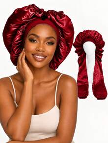 CONFLASS Topi Tidur Wanita Satin Sutra Besar dengan Desain Kancing, Topi Pelindung Rambut dengan Karet Elastis Lebar, Topi Tidur Anti-Kusut dari Kain Satin Halus, Cocok untuk Rambut Keriting, Kepang, Gimbal, dan Rambut Panjang Tebal Alami, Topi Pelindung Rambut Nyaman Sepanjang Malam - MultiWarna - View 7