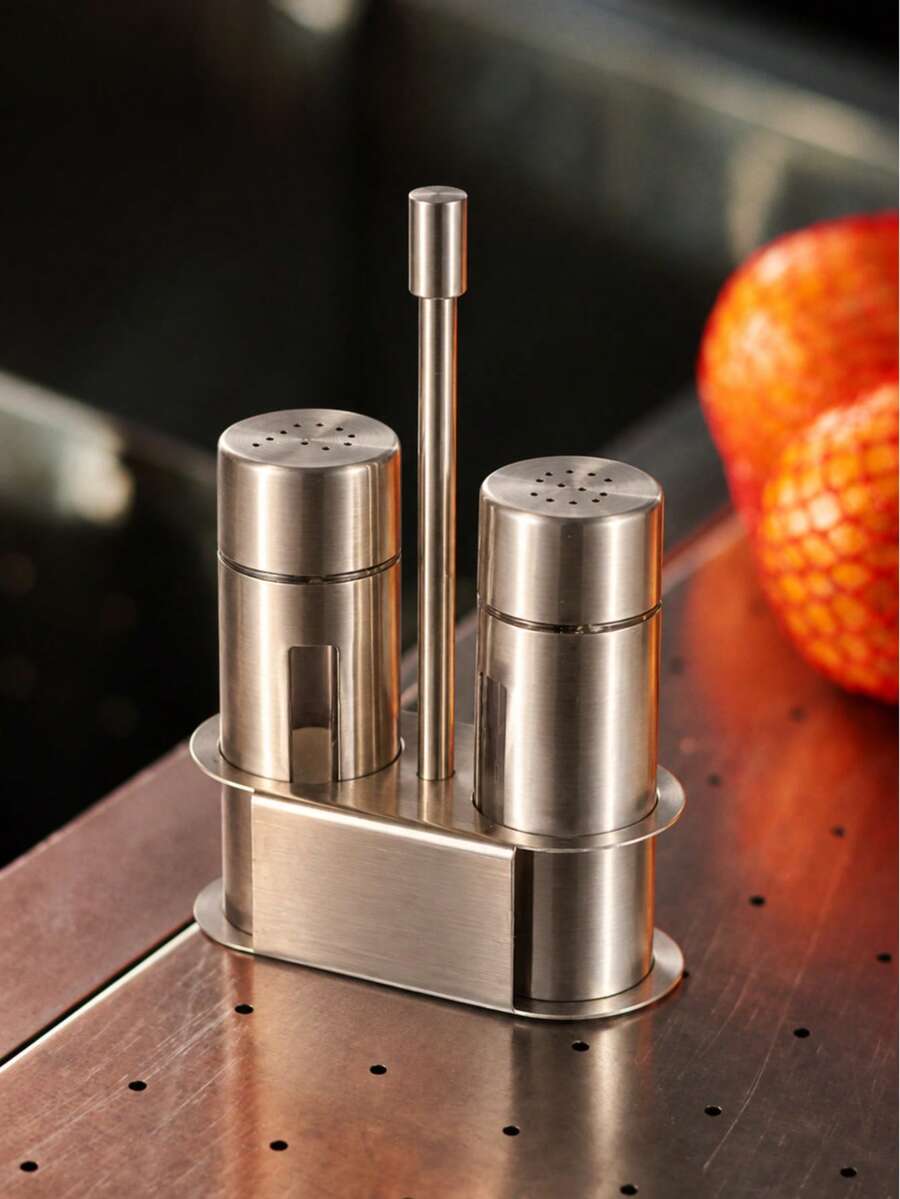 2pcs Stainless Steel Salt And Pepper Shaker Set, Viewing Windows, Brushed Finish, Portable Caddy, Tabletop Seasoning Organizer For Ground Spices, Kitchen, Dining Table, Restaurant, BBQ, Saudi National Day Dining, Christmas Table Settings And Gifts - Multicolor - View 1