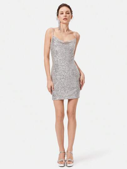 Rich Radi Q's Women's Sexy Sequin Bodycon Mini Dress, Sleeveless Spaghetti Strap Short Party Dress, New Year Outfit