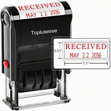 1個自動印油「RECEIVED」日期章，可調式橡膠日期章，辦公文件收據標記章，可補墨辦公印章 - 黑殼紅字「已收」日期印章 - 查看 1